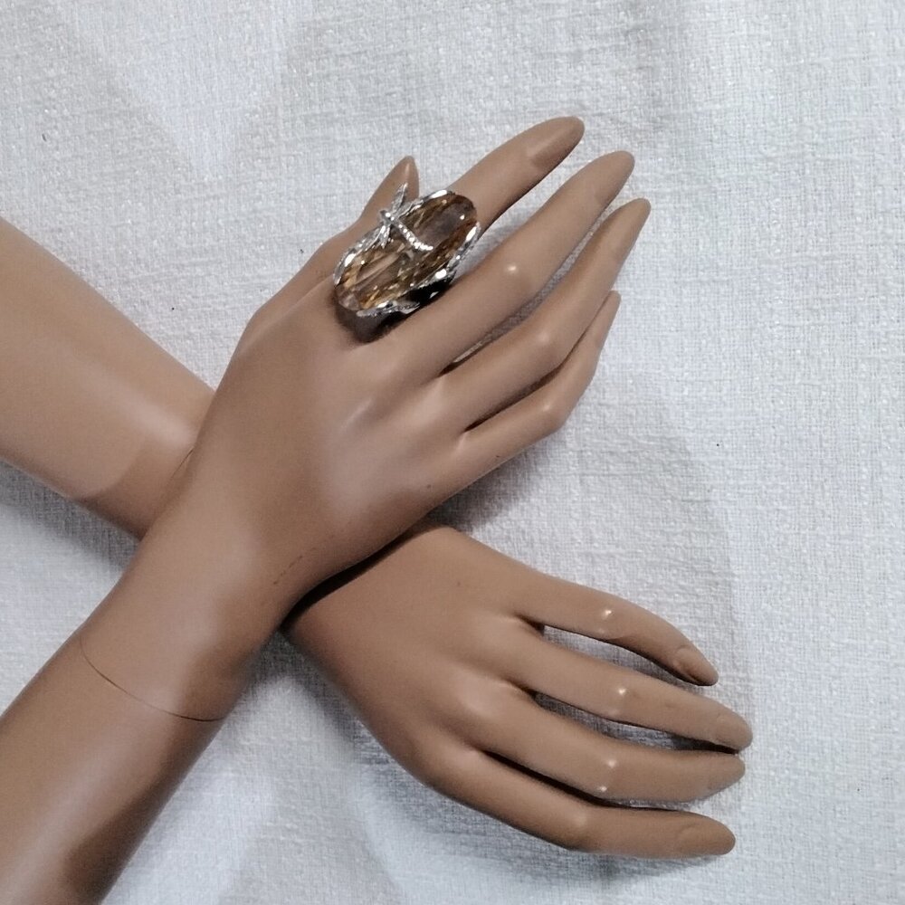 Stunning Silver Tone Dragonfly Statement Bold Rin… - image 3